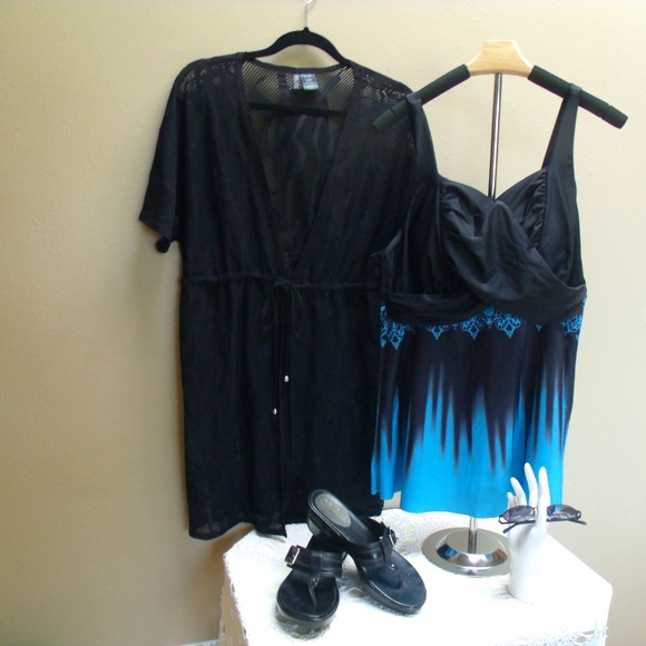 Hanna Nikole Other - Hanna Nikole Black Turquoise Blue Tankini Top Sz 18W
